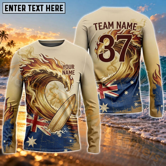 Maxcorners Surfing Deep Blue Ocean Art Customized Name, Number, Team Name 3D Long Sleeve Shirts