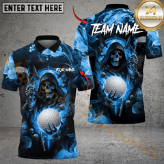 Maxcorners Grim Reaper Golf Polo Customized Name, Team Name 3D Shirts (4 Colors)