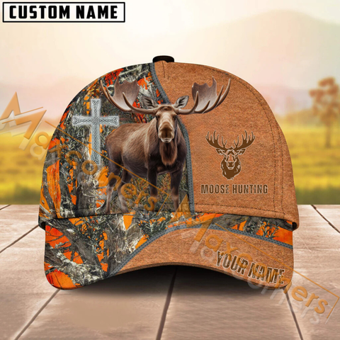 Maxcorners Moose Hunting Leather Pattern Multicolor Personalized Name 3D Cap