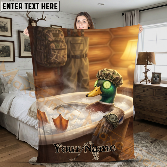 Maxcorners Humorous Mallard Duck Relaxing in Bubble Bath Tub Personalized 3D Blanket