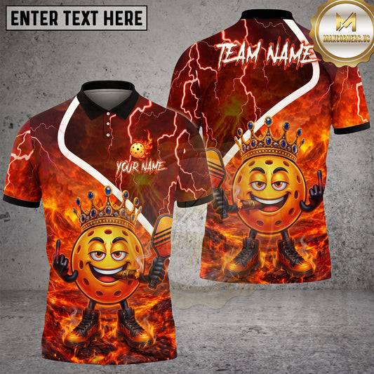 Maxcorners Pickleball Polo Crowned King Ball Character Multiple Options Personalized Name, Team Name 3D Shirt