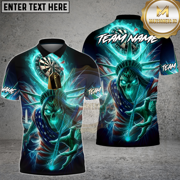 Maxcorners Dart Shirt Glowing Statue Of Liberty Skull Design Multioptions Personalized Name, Team Name Unisex 3D Shirt (4 Colors)