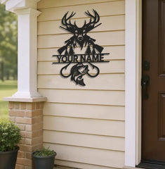 Maxcorners Personalized Deer Hunting and Fishing Metal Sign WITH LED/WITHOUT LED – Rustic Cabin Wall Decor, Gift for Hunters and Anglers LM0110