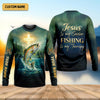 Maxcorners Jesus My Savior - Fishing My Therapy Shirt, Fishing UPF Shirts, Funny Fishing Shirt