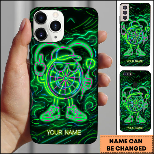 Maxcorners Neon Cool Dartboard Character Glow Style Personalized Name 3D Phone Case