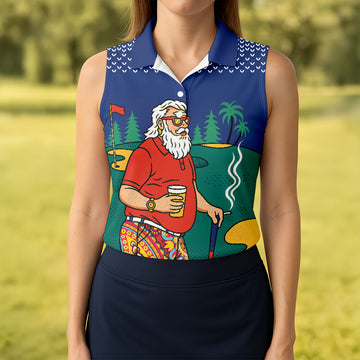 Maxcorners Funny Bearded Golfer Beer Lover Paisley Sleeve Golf Polo, Ladies Golf Shirts, Women’s Golf Apparel LM1507