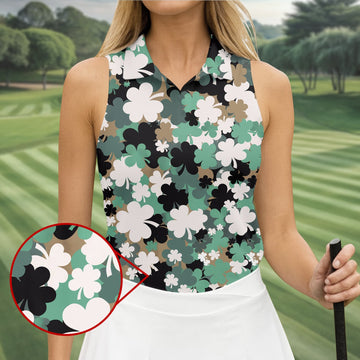Maxcorners Irish Camo St. Patrick’s Day Shamrock Golf Shirt, Women's Golf Tops, Ladies Golf Polos