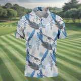 Maxcorners Blue Feather Golf Polo Shirt, Mens Golf Gift, Mens Tropical Shirts