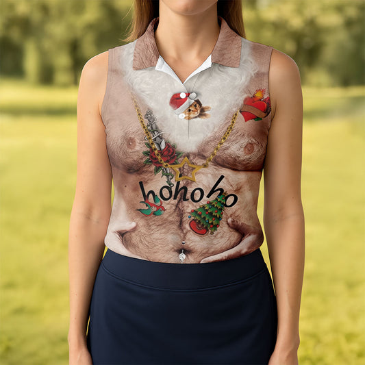 Maxcorners Women's Santa Beer Belly Costume Golf Shirt, Christmas Golf Shirt, Women’s Golf Apparel LM1507