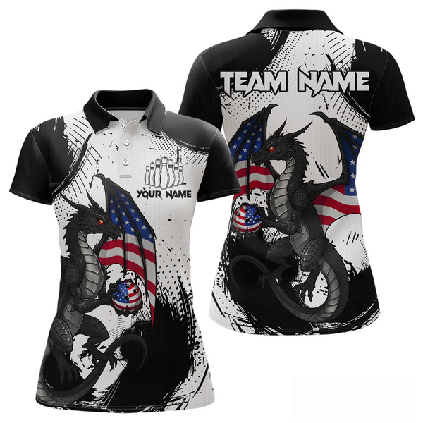 Maxcorners Black & White Polo Bowling Team Jersey Custom American Dragon Bowling Shirt for Men And Women LM014