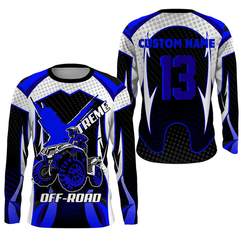 Custom ATV Motocross Jersey UPF30+ Blue Quad Bike Shirt Adult Youth Xtreme Off-road Racing