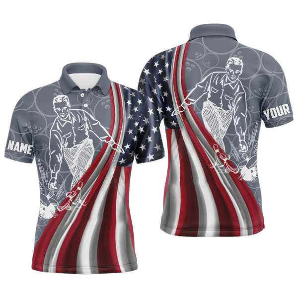 Maxcorners Patriotic American Flag Bowlers Bowling Gifts for Men Team with Name Polo & 1/4 Zip