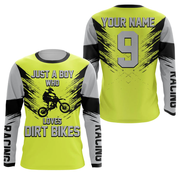 Just A Boy Who Loves Dirt Bikes custom jersey green UPF30+ men boys motocross racewear off-road
