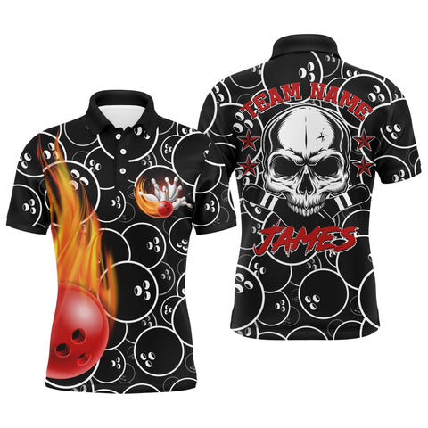 Maxcorners Orange Cool Skull Pins Black Bowling Customized Name And Team Name 3D Shirt