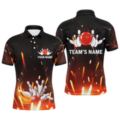 Maxcorners Bowling Flame Bowling Ball and Pins Multicolor Option Customized Name 3D Shirt