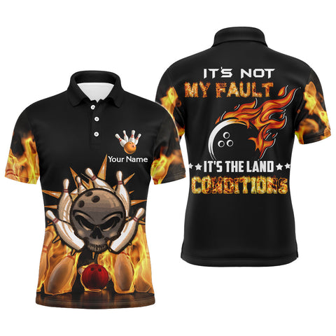 MaxCorners Bowlings Skull Flame Customized Name 3D Polo Shirt For Men