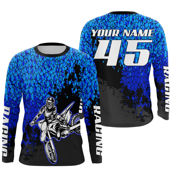 Motocross jersey custom name number kids boys girls UV extreme blue MX shirt off-road motorcycle