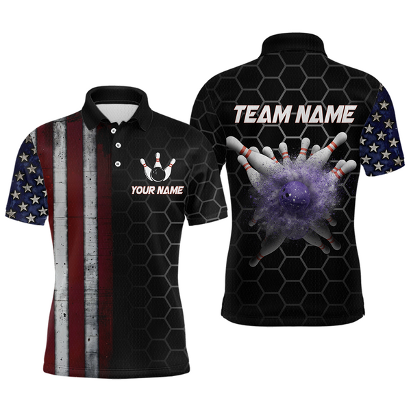 Maxcorners Custom American Bowling Polo Shirt Patriotic Bowling Jersey for Men Women