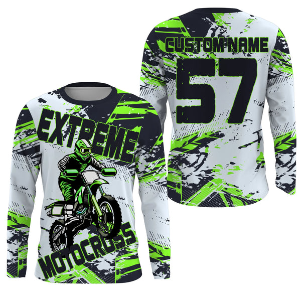Customized name&number Motocross jersey green white youth adult UV MX dirt bike long sleeves racing