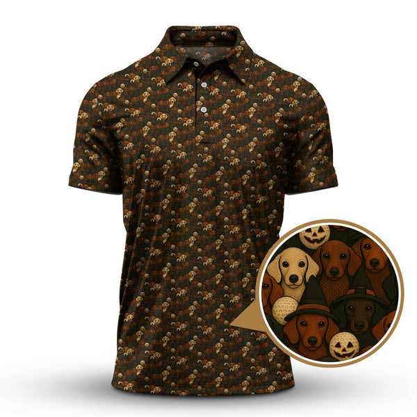 Maxcorners Halloween Golf Shirt, Dachshund Golf Shirt For Golfer, Funny Pattern Golf Shirt For Men