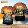 Maxcorners Jesus Is My Savior Fishing Is My Therapy Shirt, Custom Name Fishing Shirt, Fishing UPF Shirts, Funny Fishing Shirt