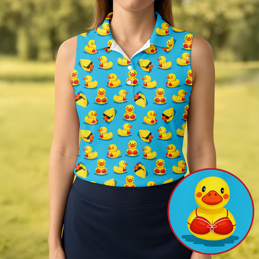 Maxcorners Funny Bikini Rubber Duck Golf Polo Shirt, Golf Shirts For Women, Women’s Golf Polo LM1507