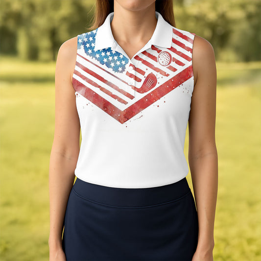 Maxcorners Vintage American Flag Golf Polo Shirt, Ladies Golf Shirts, Golf Polo For Women LM1507