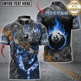 Maxcorners Billiard Skull Ball 8 Flame Multicolor Options Personalized Name, Team Name 3D Polo Shirt (4 Colors)