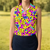 Maxcorners Retro 80s Neon Geometric Shapes Yellow Golf Shirt, Ladies Golf Tops, Golf Polo For Women, Women’s Golf Apparel LM1507