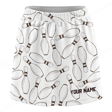 Maxcorners Customized Bowling Trouser Skirts With Shorts Underneath, Bowling Pencil Sketch Pins With Pockets