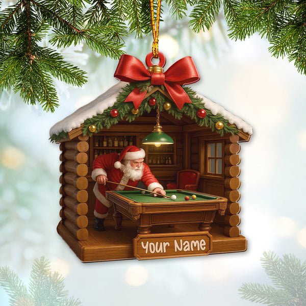 Maxcorners Personalized Santa Playing Billiards Ornament, Custom Pool Table Christmas Ornament, Gift For Billiards Lover