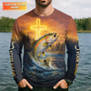 Maxcorners Jesus Is My Savior Fishing Is My Therapy Shirt, Custom Name Fishing Shirt, Fishing UPF Shirts, Funny Fishing Shirt