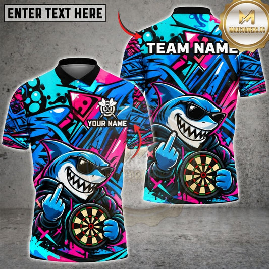 Maxcorners Darts Cool Shark Sunglasses Middle Finger Target Board Graffiti Artwork Multicolor Customized Name, Team Name 3D Shirts