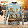 Maxcorners Personalized WTF Where’s The Fish Fishing Shirt, Funny Skeleton Fishermen Boat, Custom Name