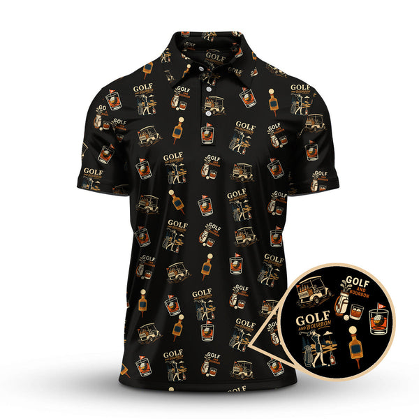 Maxcorners Golf And Bourbon Pattern Polos, Women’s Golf Shirt, Golf Gift For Golfers