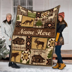 Maxcorners Personalized Hunting Cabin Life Fleece Blanket – Rustic Lodge Throw with Wildlife Design LM1611