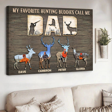 Maxcorners Personalized Hunting Dad Photo Wall Art Canvas - Custom Deer Family Name Plaque, Hunting Gift for Dad, Father’s Day Gift, Hunter Wall Decor