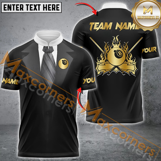 Maxcorners Ball 8 Gentleman Billiard Jersey Multicolor Options Personalized Name, Team Name 3D Polo Shirt (4 Colors)