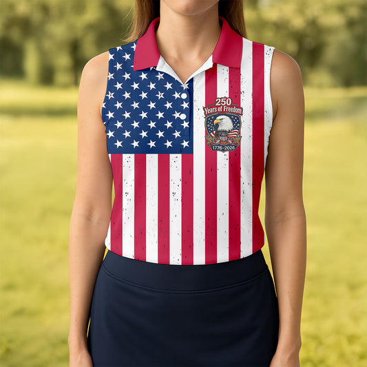 Maxcorners Vintage USA Flag Eagle 250 Years of Freedom Golf Polo Shirt, Women's Golf Polo, Golf Tops For Women LM1507