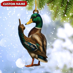 Maxcorners Personalized Funny Duck Fukin' Finger Hunting Acrylic Christmas Ornament Custom Gift for Hunters LM0110