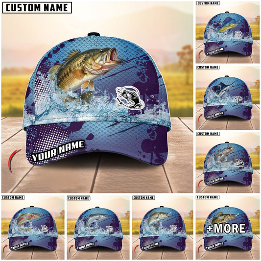 Maxcorners Fishing Blue Wave Personalized Cap (13 Breeds)