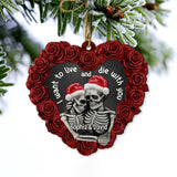 Maxcorners Personalized Skeleton Couple Black Rose Heart Shape - Ornament