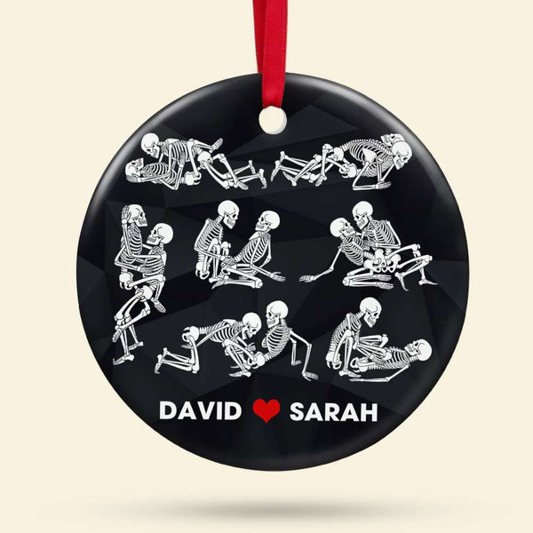 Maxcorners Personalized Black Rose Heart Shape Skeleton Couple Christmas - Ornament
