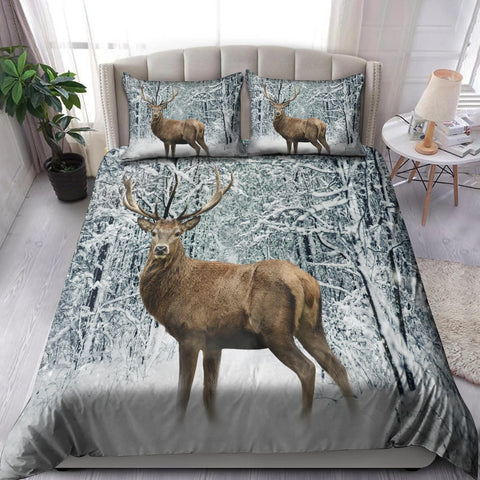Maxcorners Deer In Winter Forest Bedding Set