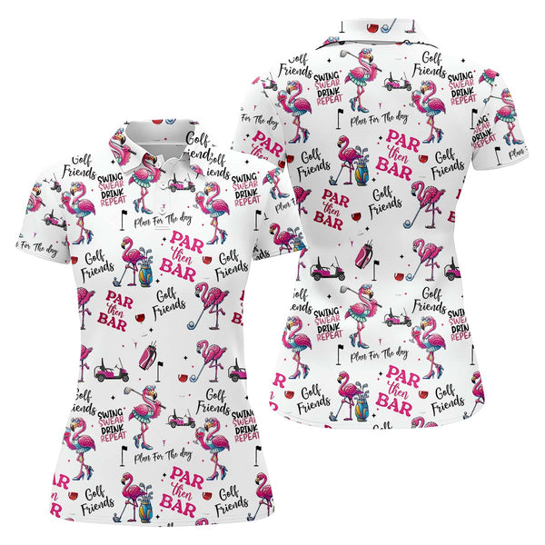 Maxcorners Par Then Bar Flamingo Womens Golf Polo Shirt, Golfing Apparel, Womens Golf Gifts