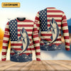 Maxcorners Personalized American Flag Fishing Shirt, Patriotic Bass Long Sleeve UPF For Men