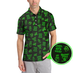 Maxcorners Bigfoot Golf Pattern Polos, Funny Golf Shirts, Golf Gift For Men, Crazy Golf Shirt For Golfers