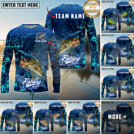 Maxcorners Fishing Dark Water Splash Texture Design Personalized Name, Team Name Long Sleeve Shirt (9 Breeds)