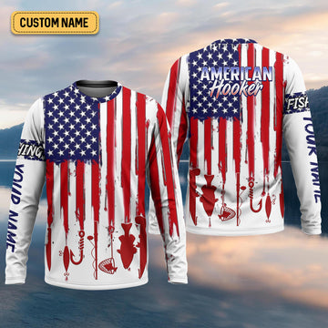 Maxcorners American Hooker Hooded UPF Shirt, American Flag Fish Shirt, Long Sleeve Fishing Shirts, Mens Casual Shirts