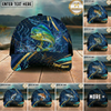 Maxcorners Fishing Luxury Gold Stripe Water Splash Design Personalized Name Classic 3D Cap (9 Breeds)